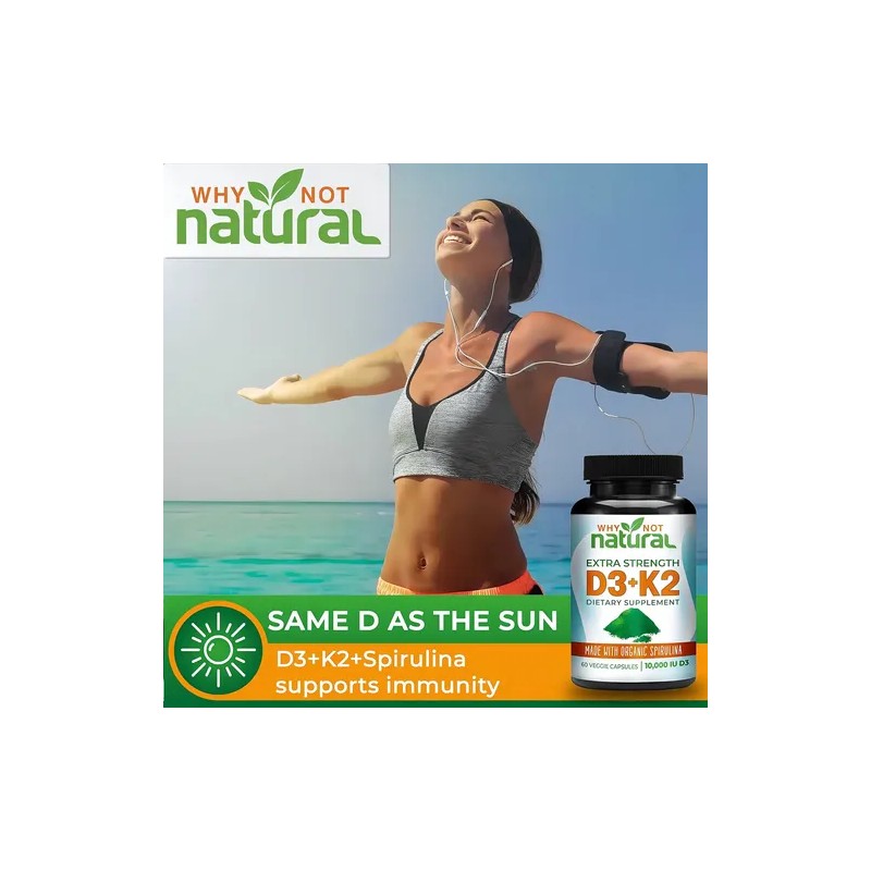 Why Not Natural Vitamina D3 10,000IU K2 60 Cápsulas Salud