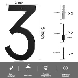 5 Inch House Number 3 for Outside Modern Address Sign Numbers with Screw Kit Frosted Matte Black Acrylic House Number3 Easy Flush or Floating Mount for Exterior Address Streets Address(Number 3)