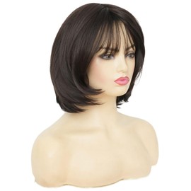 Siudus Black Short Straight Wig with Bangs Women's Shoulder Length Layered Shaggy Hair Wig Natural Looking Heat Resistant Fibre Wig for Daily Use
