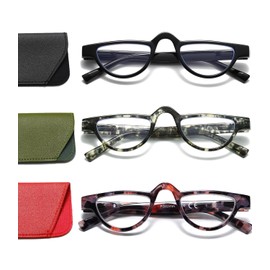 Hubeye 3 Pairs Plastic Retro Half Moon Frame Reading Glasses Lightweight Spring Hinge Women and Men Reader +1.75