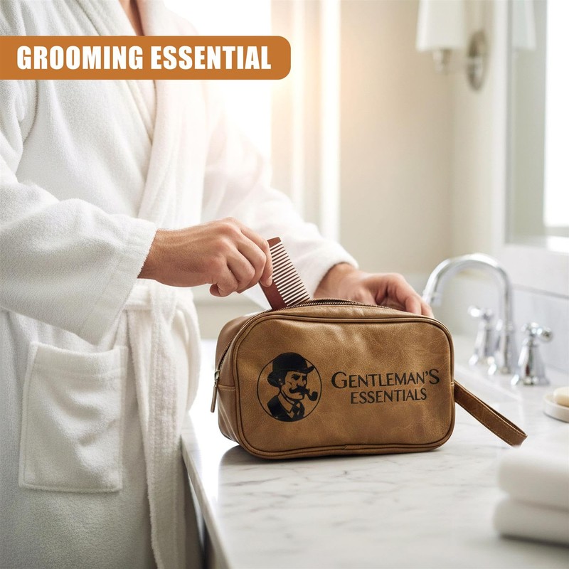 GEEZY PU Leather Mens Toiletry Bag - Travel Wash Bag