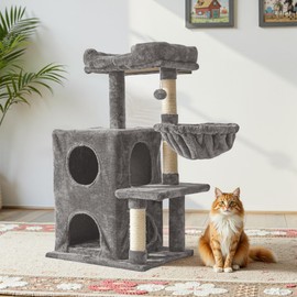 Fansafurn Medium Cat Tree with Scratching Posts, Cat Bed, Hammocks & Condos – Multi-Level Cat Tower for Playful Cats, 35.8" Modern Jungle Gym, Grey