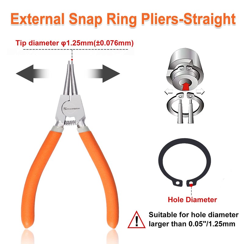 SPEEDWOX Circlip Pliers 6-Inch, Tip Diameter 1.25mm, Snap Ring Pliers