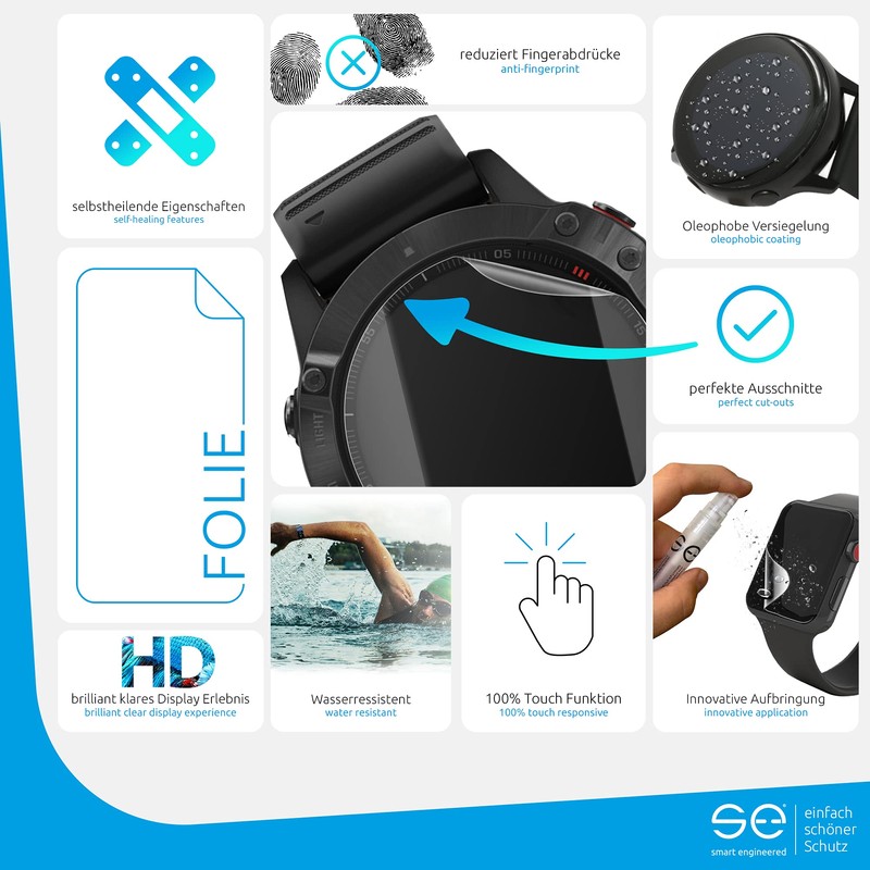 4x se® 3D Transparent Protective Film for Garmin Fenix 6