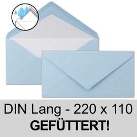 Envelopes DIN Long Light Blue Lined with Tissue Paper – 80 g/m2 – 110 mm x 220 mm – Nassklebung dl light blue