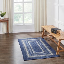VHC Brands Great Falls, Braided Jute Rug, Non-Skid Pad, Accent Rug, Rectangle, Blue, 36x60