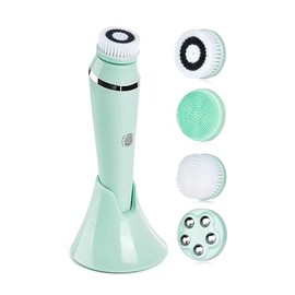 GlowSweep 4-in-1 Facial Cleansing Device, Electric Face Brush with Multiple Attachments (Green)