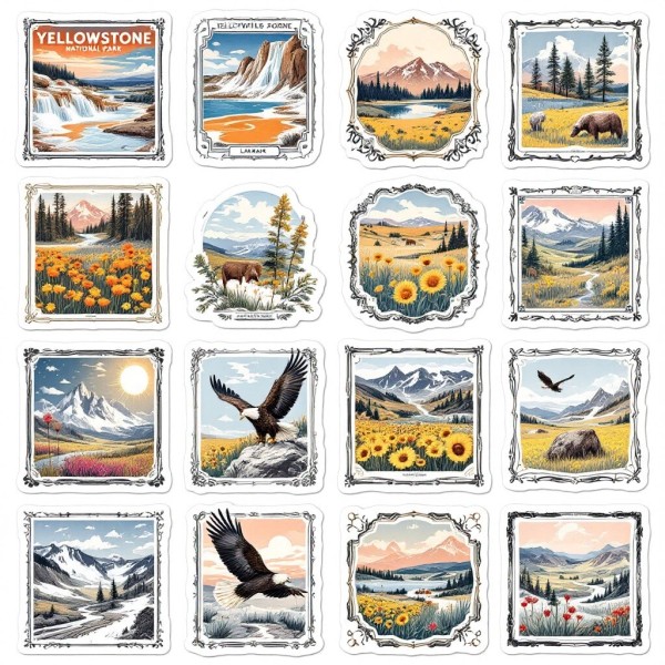 Handmade Yellowstone Vacation Cardstock Die Cut Embellishment (12) 3.5 Inch