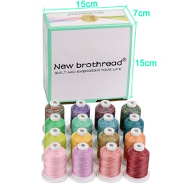 New brothread 16 Variegated Colors Multi-Purpose 100% Mercerized Cotton Threads 30WT(50S/3) 600M(660Y) Each Spool for Quilting, Sewing and Embroidery