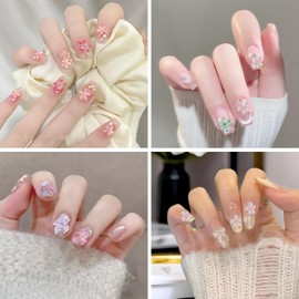 NICENEEDED 80PCS 3D Flower Nail Charms, Hibiscus Floral Nail Gems Spring Summer Nail Jewelry, Acrylic Nail Art Supplies for Women Colorful Nail Design