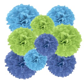 PATIKIL 8" 10" 12" Tissue Paper Pom Poms, 18PCS Pom Poms Paper Flowers Ball Tissue Paper Flowers Assorted Size for Wedding Birthday Party Backdrop Decoration, Purple Blue Green