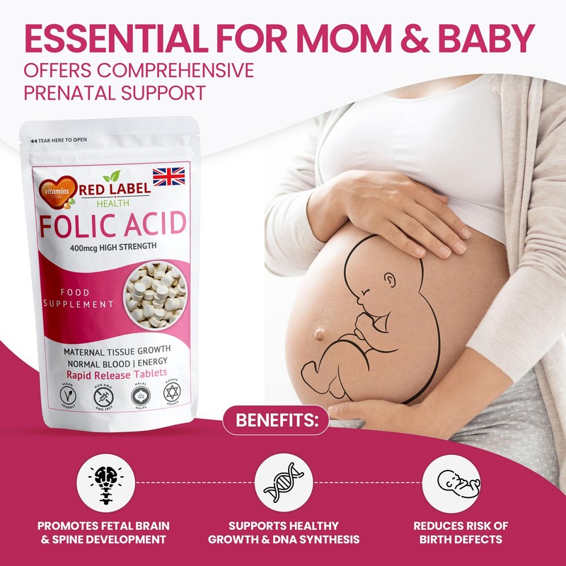 Folic Acid Tablets 400 mcg - 100 Vegan Vitamin B9