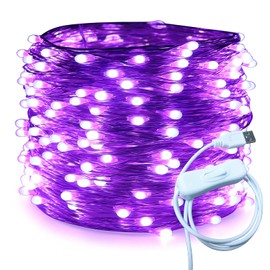 RUICHEN Silver Wire 66 Ft 200 LED USB Fairy String Lights with On/Off Switch (Purple)