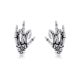Skeleton Hand Stud Earrings Sterling Silver Skull Earrings Vintage Gothic Skull Jewellery for Women and Men, Sterling Silver, No Gemstone
