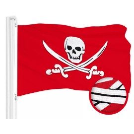 G128 Pirate Jolly Roger Swords Red Flag 1x1.5 Ft Embroidered 300D Polyester