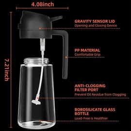 NUAGlobal Multifunctional 2-in-1 Olive Oil Dispenser and Oil Sprayer Bottle | Glass 16oz Cooking Oil Dispenser for Kitchen | Ideal for Olive Oil, Vinegar, and Cooking Sprays