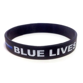 TheAwristocrat 12 Pack of Blue Lives Matter Thin Blue Line Rubber Wristband Silicone Bracelet (Black, Adult (8" 202mm))