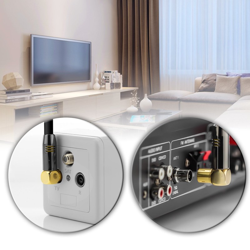 deleyCON TV Cable Plug 90°/Jack 90° Gold-Plated, Black