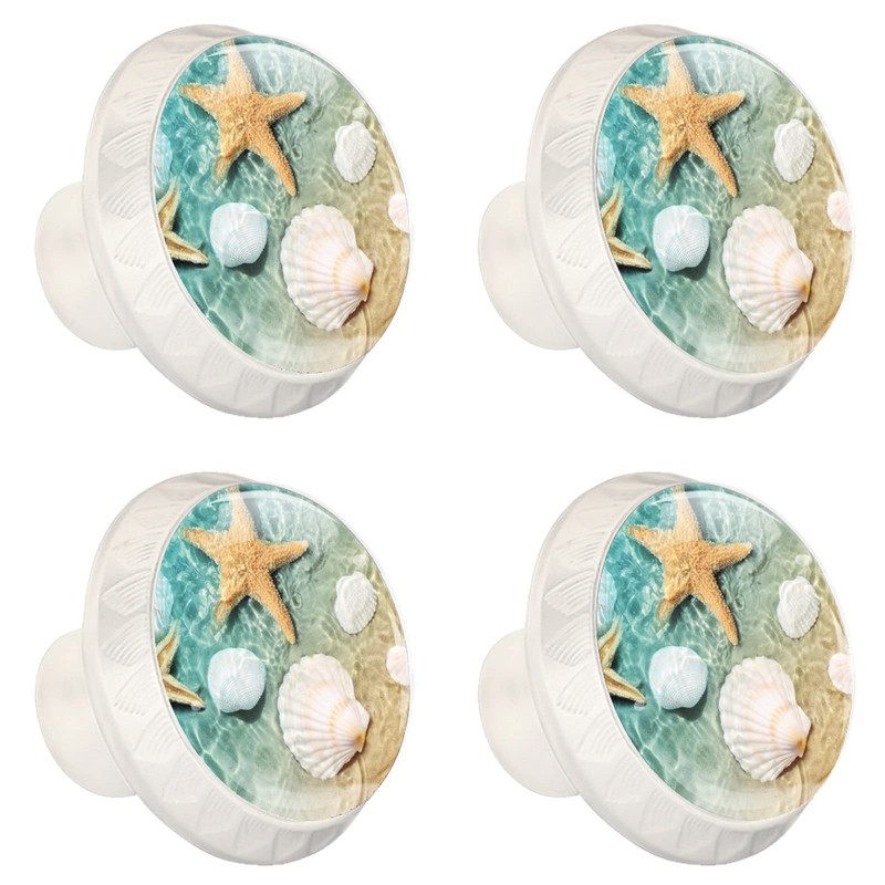 4 Pack Dresser Drawer Cabinet Knobs Beach Starfish Seashell Round