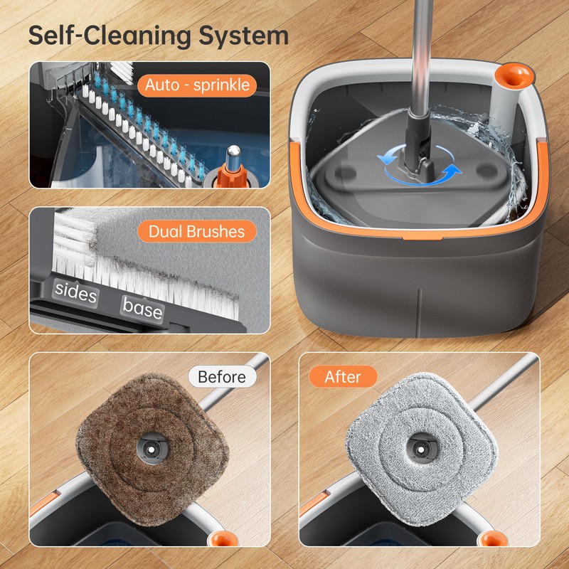KZKR Spin Mop and Bucket Set with 6 Replaceable Microfiber