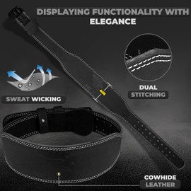 WFX Weight Lifting Belt Gym Fitness Padded Lumbar Back Support Adjustable Holes Leather Belt 4" for Bodybuilding Powerlifting Weightlifting Deadlift Squats Exercise Workout Strength (L, Black 4 Inch)