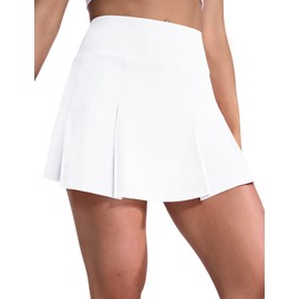 MIER Tennis Skirts for Women Pleated Golf Skirt with Liner Pocket High Waisted Athletic Skort for Running Workout Sports, White, X-Small