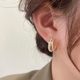 MOUP Pearl Earrings, Women's, Popular, Hypoallergenic Ring, S925 Silver Needle, 18K Gold, Cute, Accessories, Zirconia, Sparkling, Fashion Earrings, Ear Ornaments