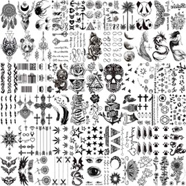 VANTATY 66 Sheets 3D Small Black Temporary Tattoos For Women Men Waterproof Fake Tattoo Stickers For Face Neck Arm Children Flower Birds Star Realistic Tatoo Kits For Boy Girls Adults