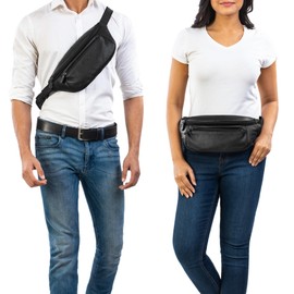 STILORD 'Bryce' Vintage Fanny Pack Leather Belt Bag Large Vintage Bum Bag for Men Women Hip Bag Belt Bag Pouch for Jogging Festival Travel, Colour:Black