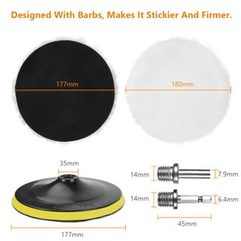 URAQT Car Polishing Pads for Drill, 8 Pack Professional Wool Polishing Pads, Car Buffer Polisher Kit with M14 Drill Adapter and Hex Shank Bit Adapter, For Car Furniture Polishing Waxing (180mm)