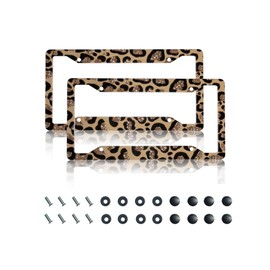 GACCAP License Plate Frame 2 Pack Front Rear Aluminum Metal Rust-Proof Universal Car Tag Frames Holder with 4 Holes Car Decor Accessory with Screws for Men Women - Vintage Brown Gold Leopard