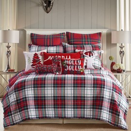 Levtex Home - Spencer Plaid Quilt - King - Christmas Tartan Plaid - Red, Green, White, Blue, Gold - Quilt (106x92in.) - Reversible - Cotton/Poly