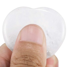 SUNYIK Natural Hand Carved Thumb Worry Stone, Polished Palm Pocket Stones Healing Crystal for Valentine's Day, Heart Shaped, Clear Quartz Crystal