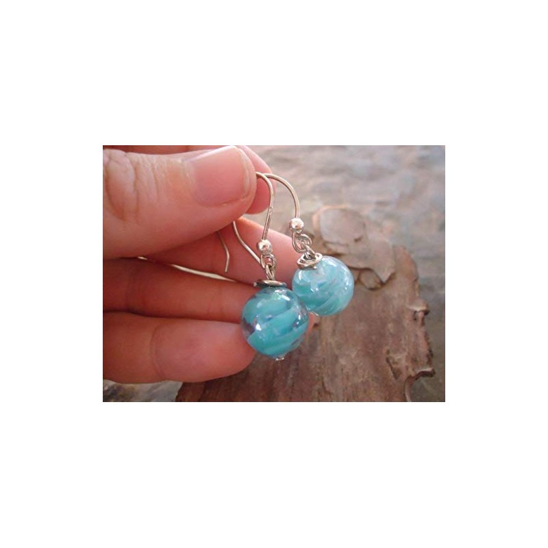 ✿ TÜRKISBLAUE MURMEL & LANGE HAKEN ✿ Glas Ohrringe