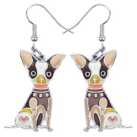 BONSNY Enamel Alloy Chihuahua Dog Pets Earrings for Women Kids Jewelry Novelty Funny Charms Original Design, Metal Enamel Metal, Sandstone