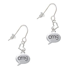 Delight Jewelry Silvertone Text Chat - omg - Oh My God - Small Heart French Earrings