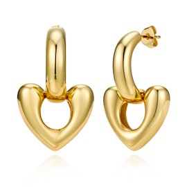 Cicy Bell Heart Earrings for Women 18k Gold Plated Trendy Chunky Luxurious Glossy Statement Drop Earrings for Gifts