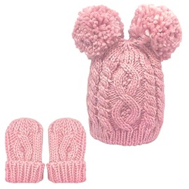 Adventure Togs Baby Knitted Hat & Mittens Set - Boys & Girls, Cable Chunky Knit for Winter - Size 0-12 Months - Pink