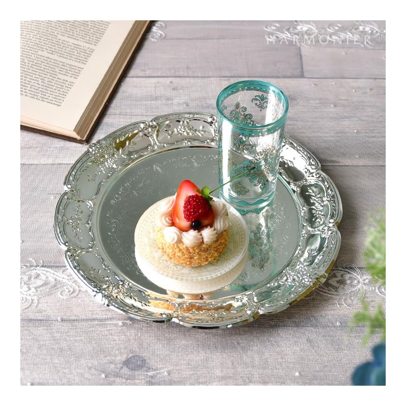 Silver Metal Arabesque Tray, Large, Round, Classic, Moroccan Interior, Stylish