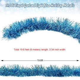 19.6ft Christmas Tinsel Garland, Light Blue Tinsel Garland, Metallic Garland for Tree, Party, Xmas, Holiday, Birthday, Wedding, New Year, Ceiling Hanging Decorations Indoor Outdoor Supplies