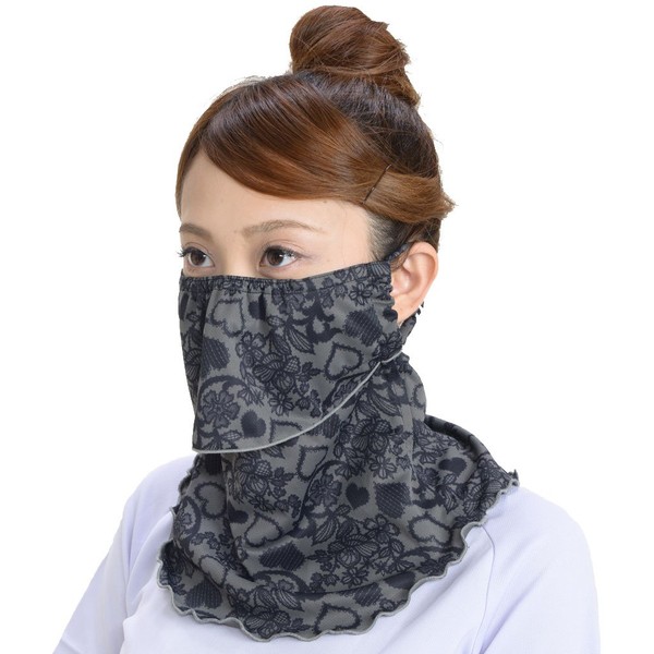 YAKeNU UV CUT MASK UV Protection Face Cover, Yakenu Ruffles, UV Protection Mask (Normal, Ruffled Black)