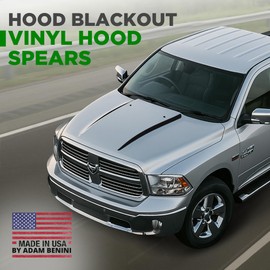 Vinyl Hood Spears Racing Stripes – Fits 2009-2018 Dodge Ram 1500 2500 – Dodge Ram Decals & Stickers by Benini Design Studio – Made in USA – Silver – Avery HP750 High-Performance Vinyl