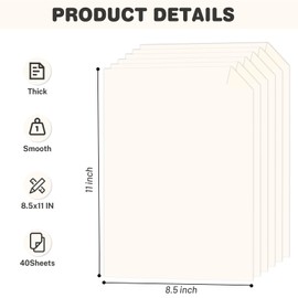 Cream Cardstock 8.5 X 11, 40 Sheets Card Stock, 75lb/ 200gsm Copy Paper, Cardstock Printer Paper For Art, Drawing, Invitations, DIY Cards, Watercolor, Craft, Construction, School & Office Supplies