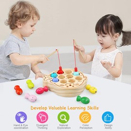 LEADSTAR Fishing Game for Toddlers,Montessori Wooden Toddler Fishing Toys,Preschool Fine Motor Skill Learning Education Toy,Great Gifts for Boys and Girls Birthday Christmas