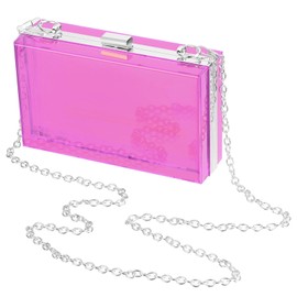 SUIKIHUM Acrylic Clear Evening Clutch Bag for Women, Shoulder Handbags Neon Hard Frame with Chains Party Purse for Wedding Prom Party (Purple, Silver)