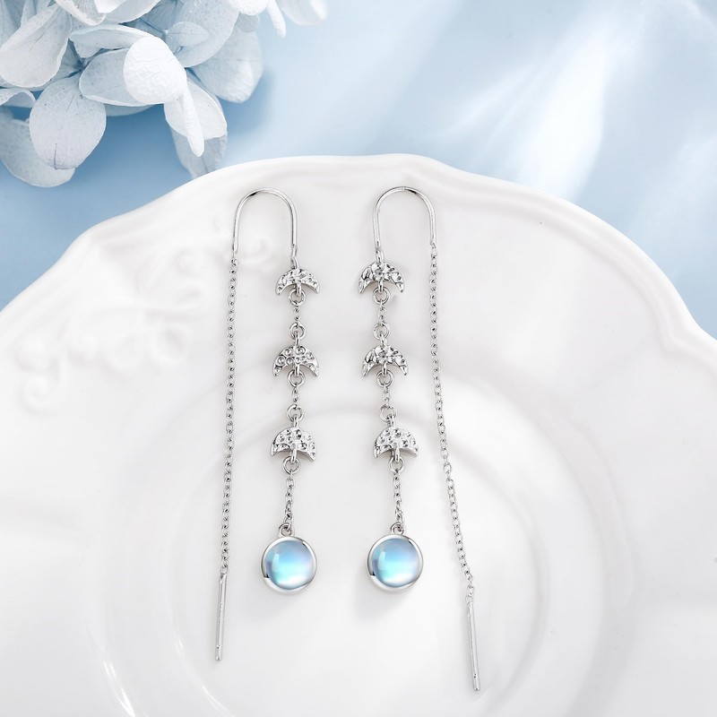 Moon Phase Earrings 925 Sterling Silver Moon Drop Earrings Half