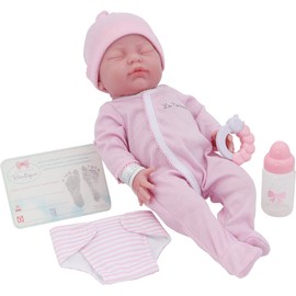 Original 17" La Newborn by JC Toys - Realistic Washable All Vinyl Closed Eye Sleeping Baby Doll- Pink Gift Set , Blue