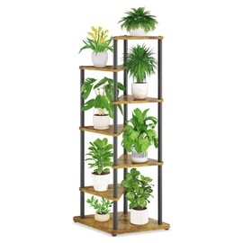 iDavosic.ly 6 Tier Wooden Plant Stand Indoor, 49 Inch Tall, Black & Brown