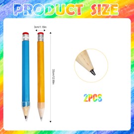 Vierone 2 Pcs Big Inch Wooden Giant Pencils Blue and Yellow Rainbow Pencils Large Colouring Pencils with Cap and Eraser Funny Extra Huge Novelty Pencil for Kids School Home Office Party Favors.