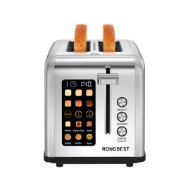 2 Slice Touch Screen Toaster with Wide Slots Stainless Steel Toasters Even Toasting for Bagels & Bread, Reheat & Defrost, Easy Removable Crumb Tray, Silver